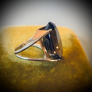 Large Mid-Century Modern Smoky Quartz Sterling Statement Ring image 2