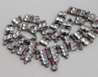 Rare Victorian Articulated Sterling Diamond Ruby Paste Jeweled Fringe Choker Necklace