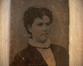 Gorgeous Miniature Victorian Gem Tintype Portrait of a Beautiful Woman / Victorian Photograph