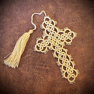 Victorian Religious Hand Made Lace Tatting Cross Bookmark