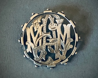 Victorian Carved Sterling Monogram Brooch AMM or MAM