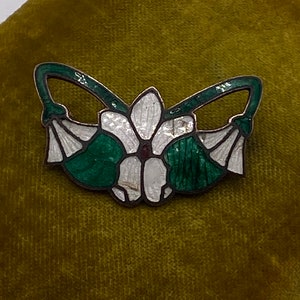 Jugendstil Emaille Weiße Lilie Brosche
