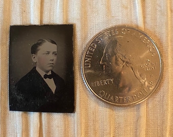 Gorgeous Miniature Victorian Gem Tintype Portrait of a Handsome Young Lad / Victorian Photograph Young Boy