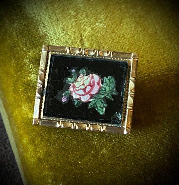 Georgian Mourning Lace Pin with Hand Painted Minia