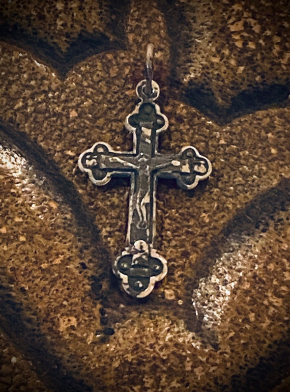 Pendentif Croix Orthodoxe Russe Ancien En Argent Sterling - Pièce D'occasion
