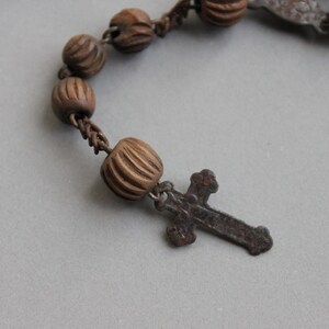 RARE Antique Saint Wilgefortis Antique French Rosary Chaplet / Bearded Lady / Crucified Saint / Victorian Carved Wood Melon Beads image 4