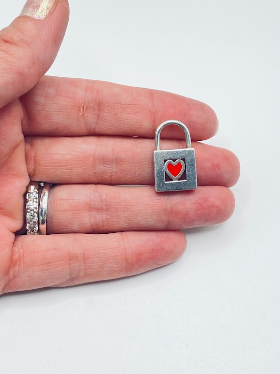 Vintage Tiffany & Co. Red Enamel Sterling Heart Opening Padlock