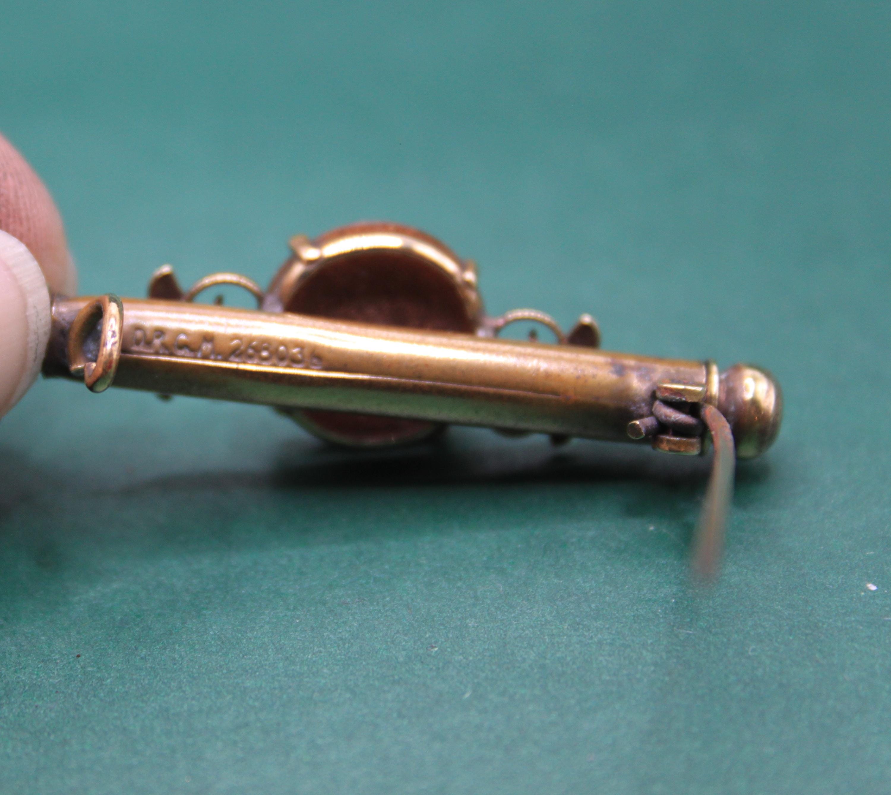 Antique Victorian Goldstone German Nanny Brooch -sewing Etui