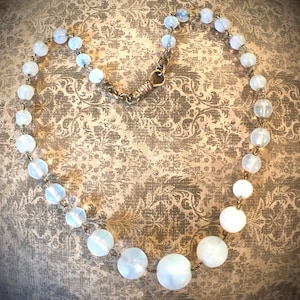Antique Graduated Frosted Glass Bead Choker Necklace - Victorian Ghost Bead Necklace with Dog Clip Swivel Clasp for Pendant