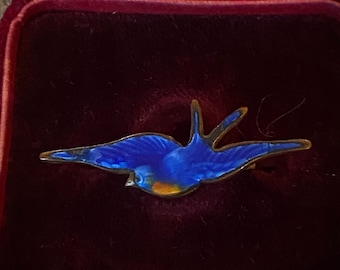 Antique Enamel Swallow Brooch / Victorian Love Token