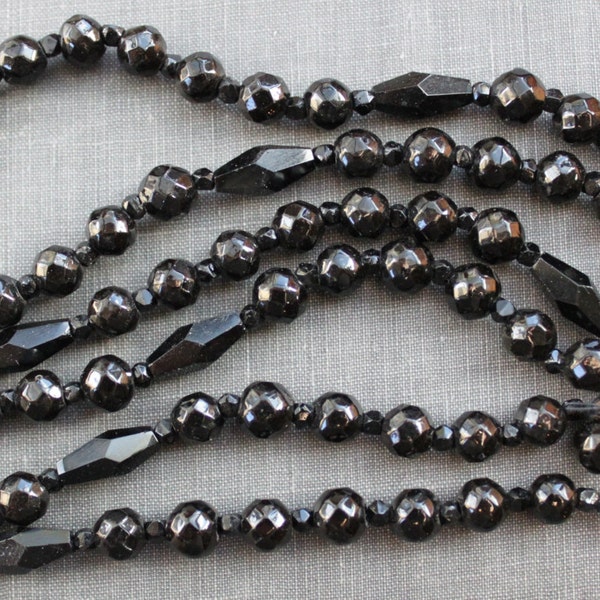 Long Victorian Mourning French Jet Watch Chain Necklace