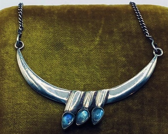 Scandinavian Modernist Labradorite and Sterling Mid-Century Modern Necklace