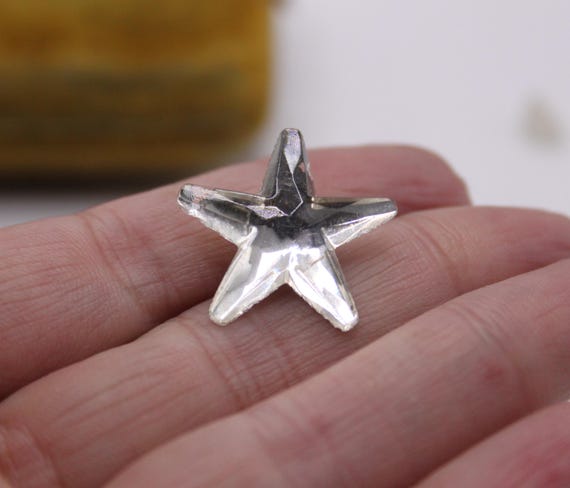 1920年代の希少なアンティークの大きな鏡面ガラスの星ボタン1個