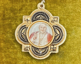 Vintage Catholic Relic Papal Medal of Pope John Paul II with Relic of the Martyrs of the Roman Catacombs