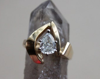 Antique Estate 14k Gold Pear Shaped Diamond Solitaire Ring / Mid-Century Diamond Solitaire with Appraisal