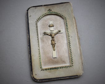 Antique Catholic Crucifix Pocket Altar Shrine of the Crucifixion / Third Class Religious Relic / Passion of Christ