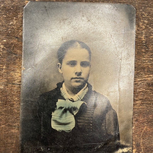 Victorian Hand Colored Tintype Portrait of a Beautiful Woman - Hand Tinted Antique 1800s Photography