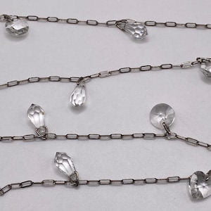 Art Deco Long Crystal Drop Necklace with Briolettes, Hearts and Discs / 30 Inches