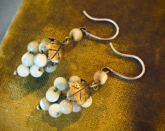 Antique Art Nouveau Champagne Pearl Cluster Bacchantes Earrings