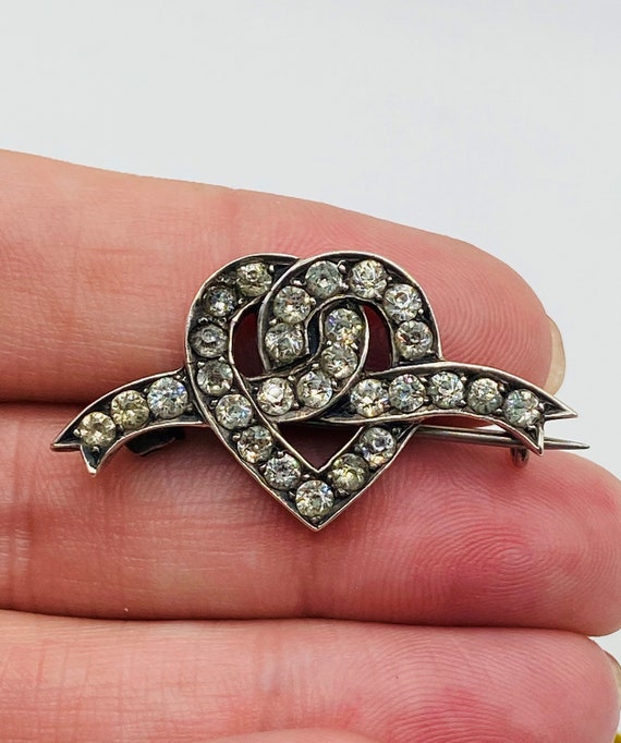 Antique Victorian Sterling Paste Heart Love Knot B