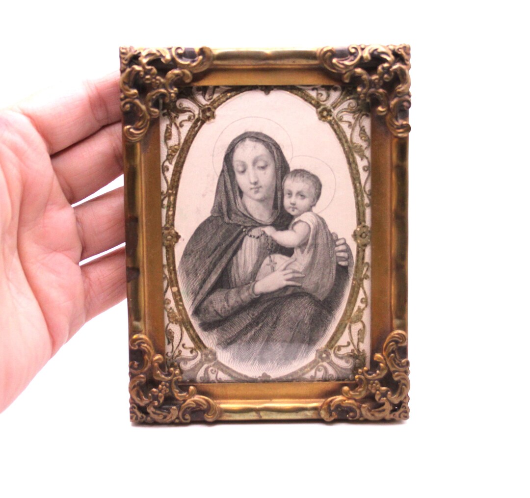 1800s Antique Paper Lace Holy Card of Mary and Jesus in French Gilt ...