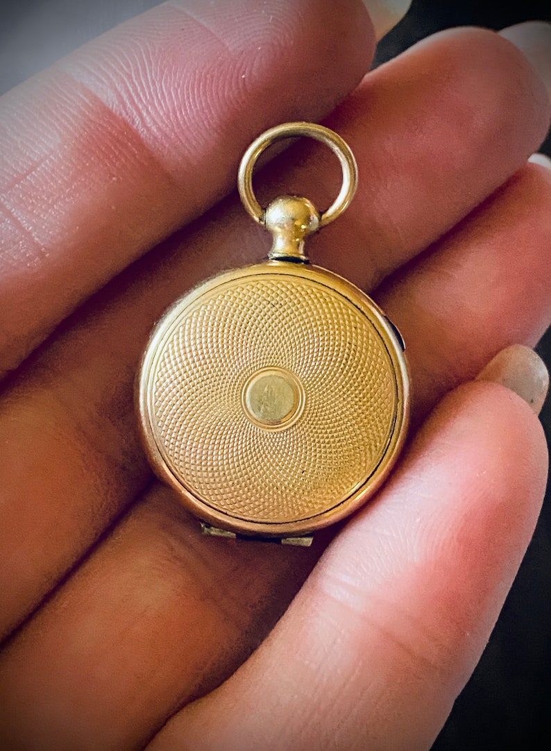 Victorian Engine Turned Pocket Watch Locket with Handsome Tintypes image 2