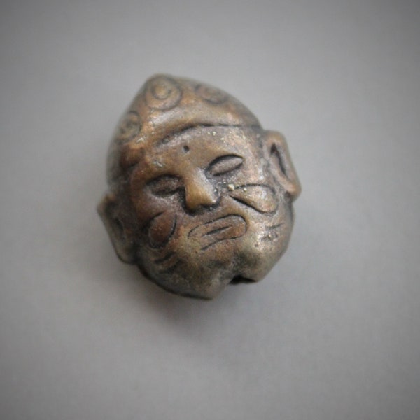 Meiji Period Japanese Two Faced God Ojime Netsuke Bead / Kabuki Mask Bead / Antique Jewelry Findings Supplies / Salvaged Antique Bead