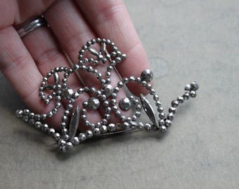 Large Georgian Cut Steel Crown Sash Pin Brooch