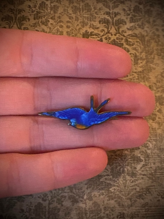 Antique Enamel Swallow Brooch / Victorian Love To… - image 3