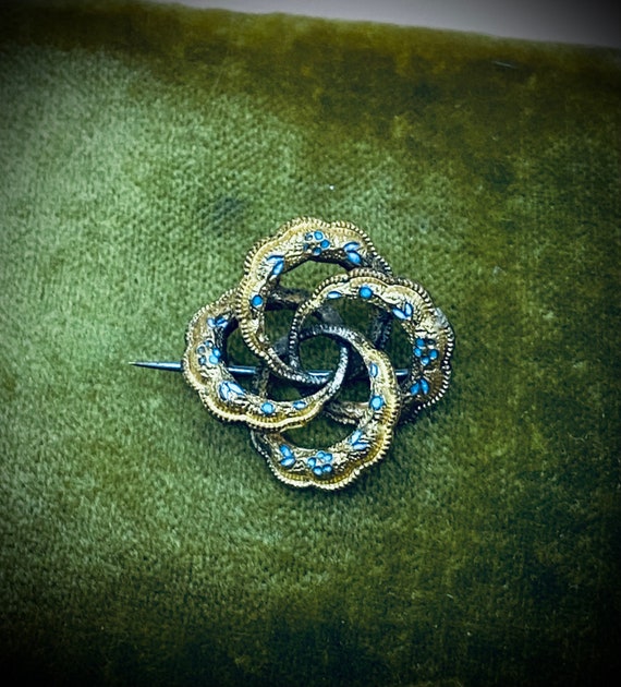 Victorian Love Knot Brooch with Enamel Forget-me-N