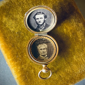 Victorian Engine Turned Pocket Watch Locket with Handsome Tintypes image 4