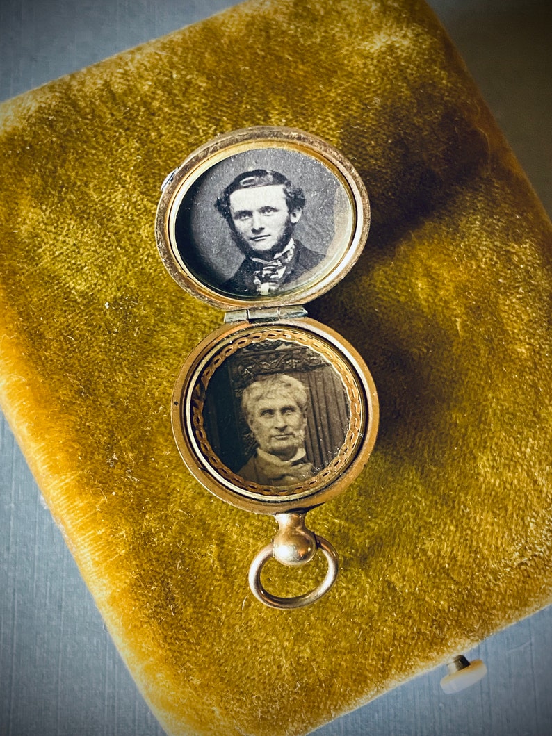 Victorian Engine Turned Pocket Watch Locket with Handsome Tintypes image 4