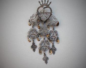 Large Antique Norwegian Solje Wedding Brooch / Crowned Heart / Protection Jewelry