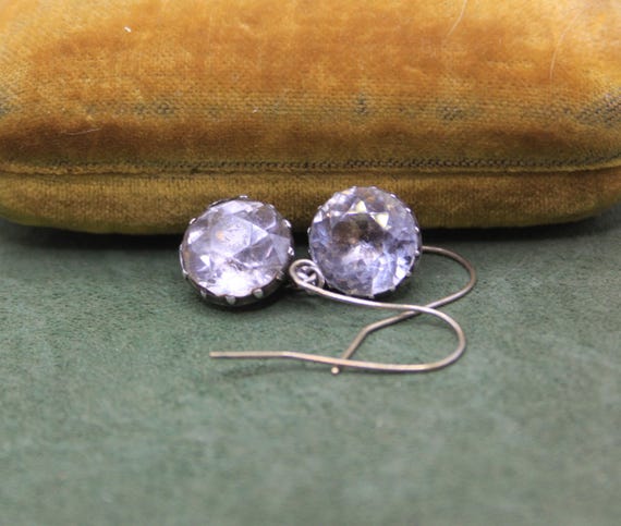 1700s Georgian Collet Paste and Silver Drop Earrings