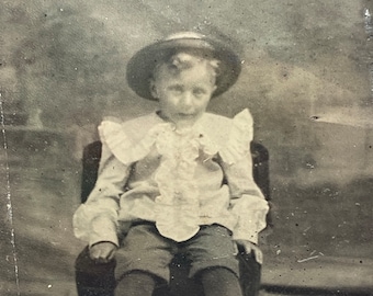 Victorian Tintype of a Child in Traditional Dress circa 1870