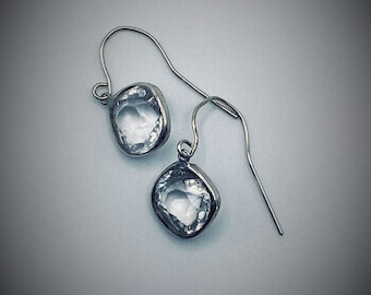Antique  Victorian Diamond Paste and Sterling Drop Earrings