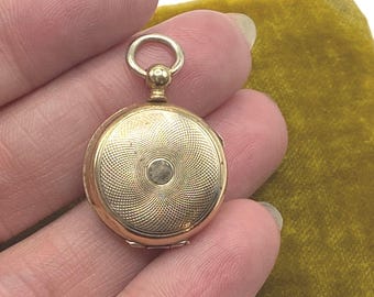Victorian Engine Turned Pocket Watch Locket circa 1850 / Antique Engraved Gold Locket Fob