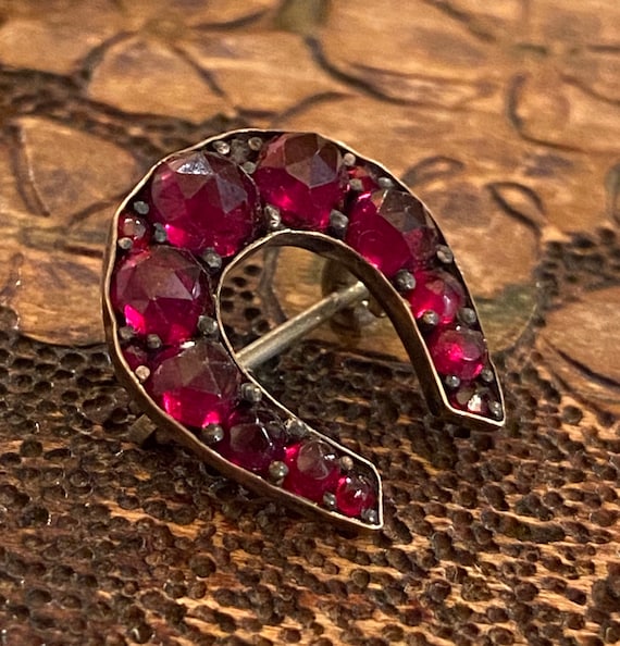 Antique Victorian Bohemian Garnet Lucky Horseshoe 