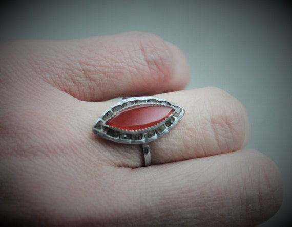 Art Deco Carnelian and Pave Paste Marquise Navett… - image 2