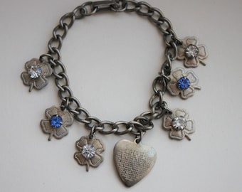 Antique Child's Charm Bracelet with The Lord's Prayer and Four Leaf Clover Paste Charms