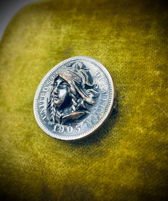 1905 Indian Head Pop Out Coin - 3-D Indian Head Penny Tie Clip
