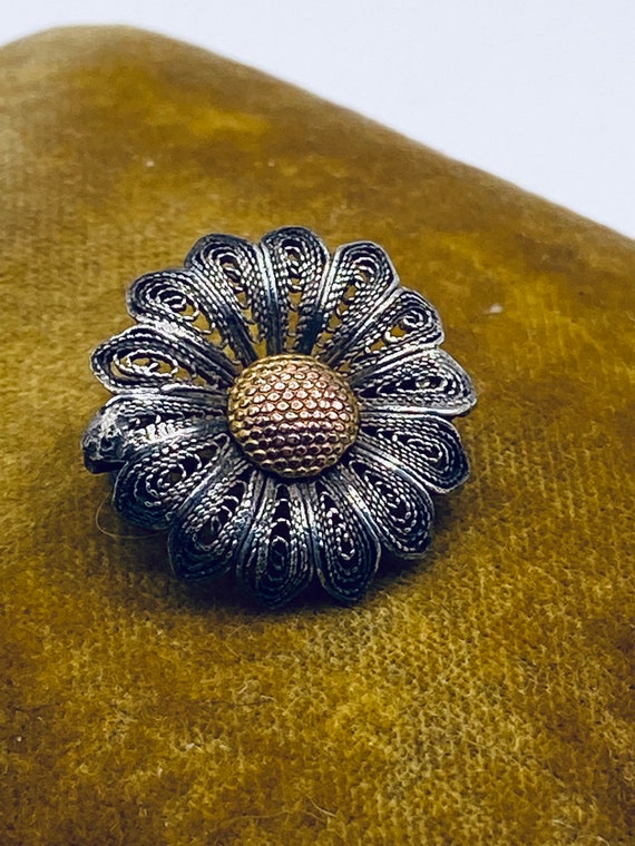 Victorian Filigree Flower Lace Pin / Antique Spun Sil… - Gem