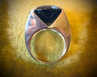 Large Mid-Century Modern Smoky Quartz Sterling Statement Ring