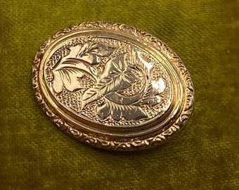 Antique Victorian Gold Hand Engraved Leaf Brooch