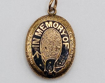 In Memory Of - Antique Victorian Gold Enamel Mourning Locket / Eternal Love and Devotion