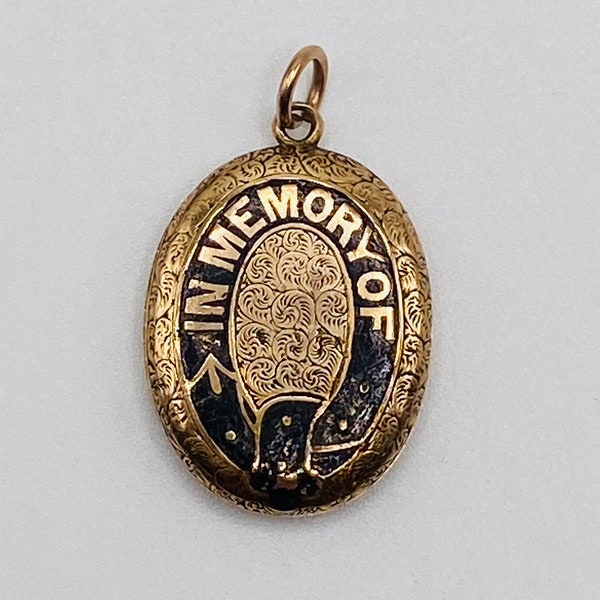 In Memory Of - Antique Victorian Gold Enamel Mourning Locket / Eternal Love and Devotion