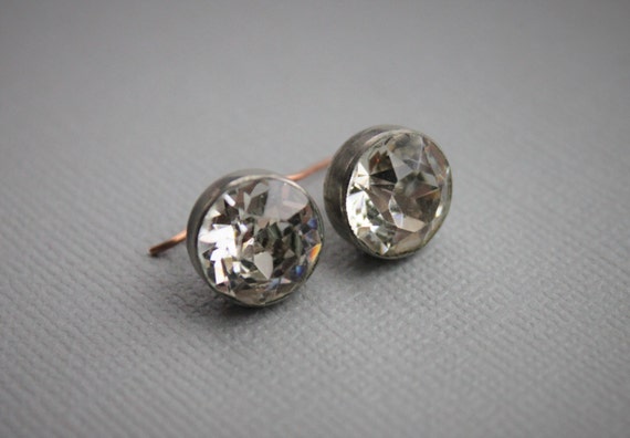 Large Georgian Foiled Paste Button Earrings / Anti