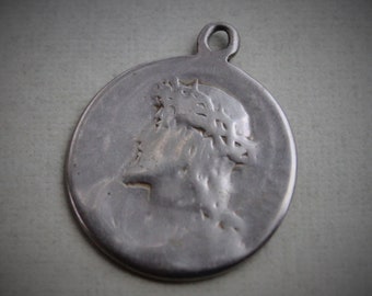 Large 1800s Sterling Crowned Jesus and Mary Nun's Monastery Medal