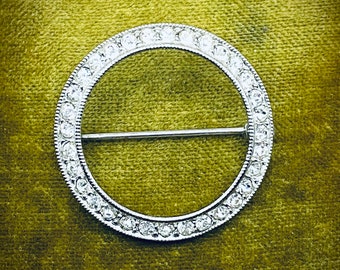 Classic Art Deco Paste Circle Brooch with Milgrain Border and Hand Cut Paste Gems