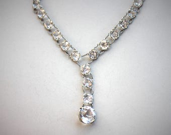 Antique Victorian Large Paste Riviere Jeweled Necklace / Diamond Paste Open Backed Lariat Y Necklace